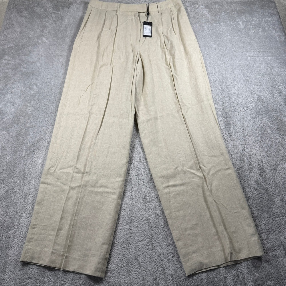 Rag & Bone Portia Wide Leg Linen Blend Pants Women 8 Beige Pleated Career Summer